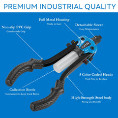 AKKTOL rivet gun kit with shaft-catching bottle and storage
