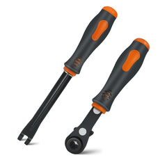 AKSOVA slack adjuster tools with 5/16 inch ratchet wrench in use for brake work
