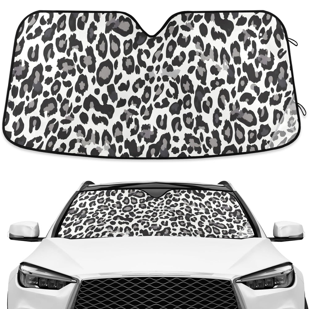 ALAZA Black White Leopard windshield sun shade blocks UV rays and cools the cabin