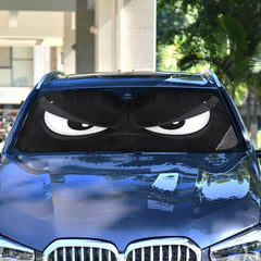 ALAZA Evil White Eyes accordion sunshade folded design enables quick storage.