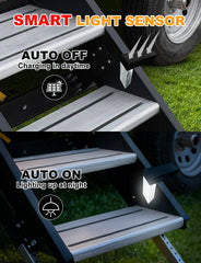 ALDST RV step lights mounted on the side improve exterior step safety.