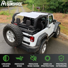 Alien Sunshade installation demonstration showing tool-free setup beside the factory top.
