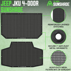 Alien Sunshade JKU roll-bar bungees keep shade secure at highway speeds.