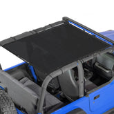 Alien Sunshade full-length mesh sun shade for Jeep Wrangler TJ blocks sun glare during topless drives.