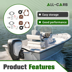 ALL-CARB outboard carb repair assembly detail highlighting kit contents.