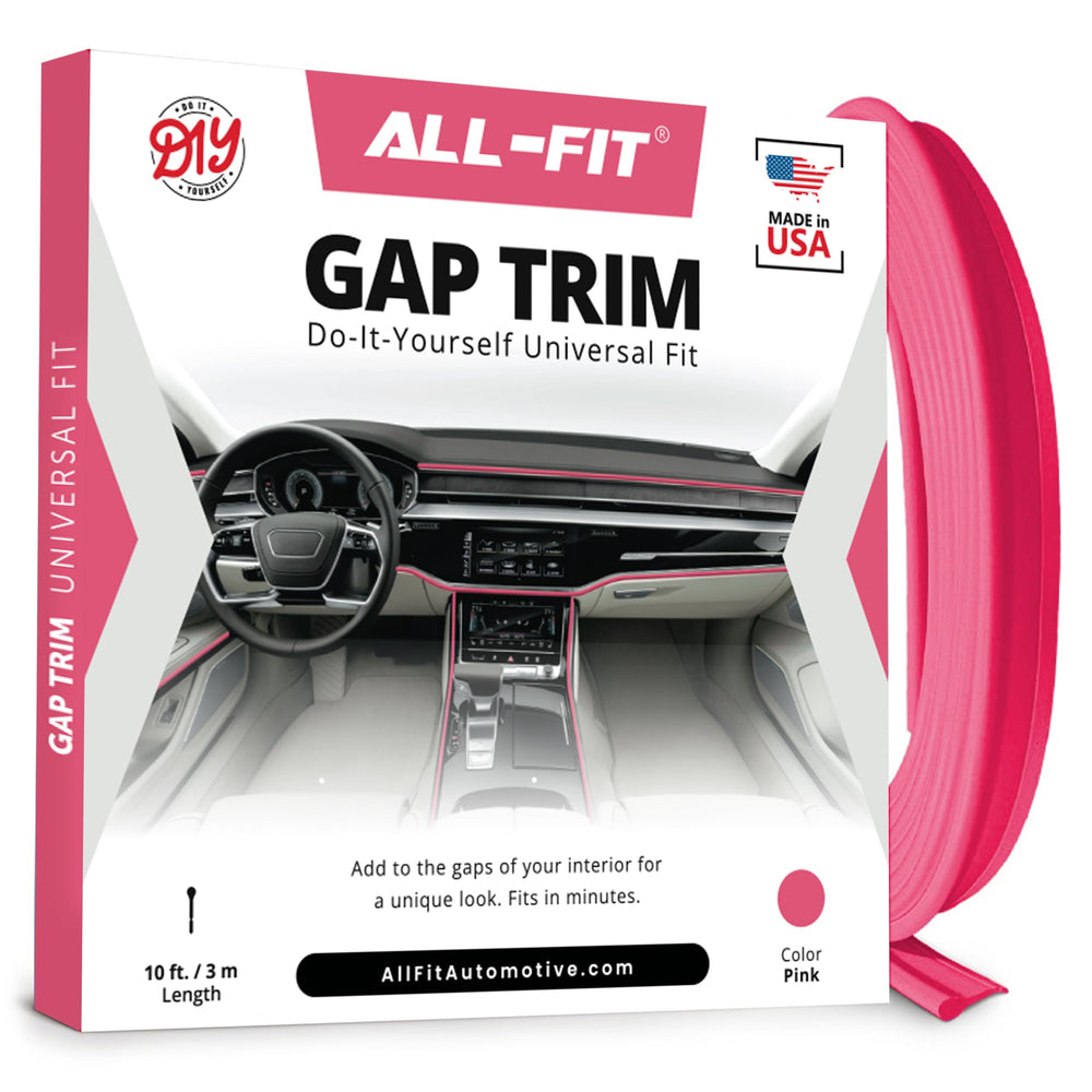 All-Fit Automotive gap filler 10 ft pink trim on dashboard for a seamless look.