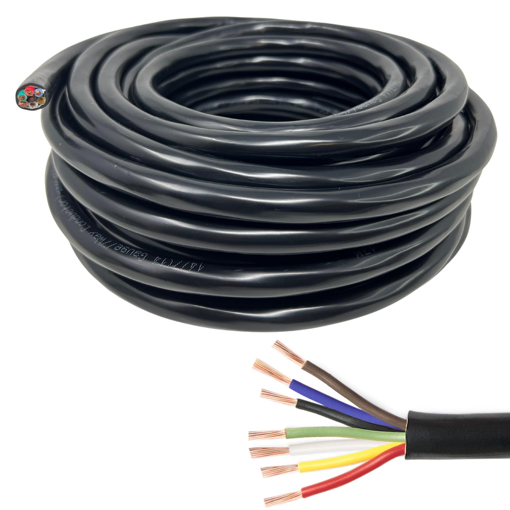 All Star Truck Parts 7-way conductor close-up with color-coded wires for quick, correct RV trailer wiring.