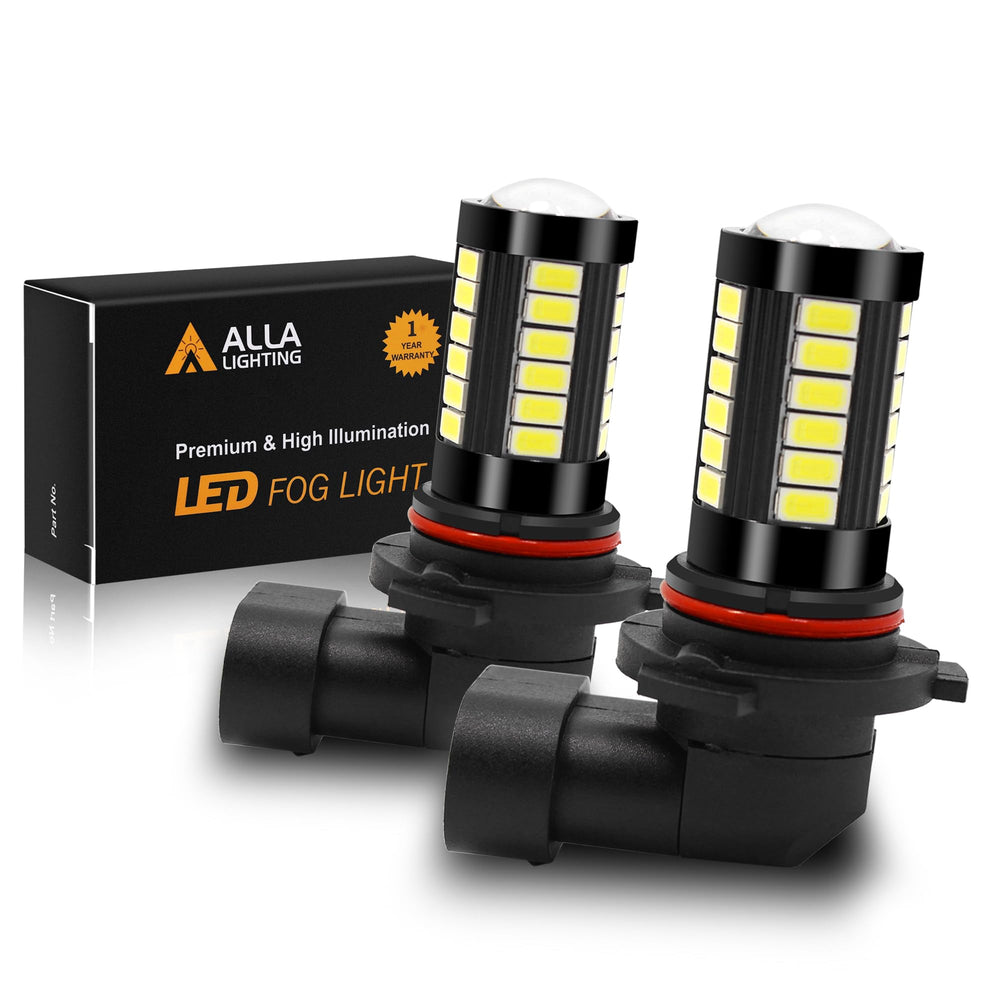 Alla Lighting LED fog lights front view showing bright illumination