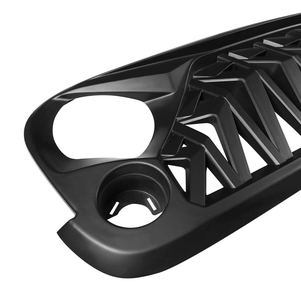 Allinoneparts matte black shark grille mounted on vehicle front view.