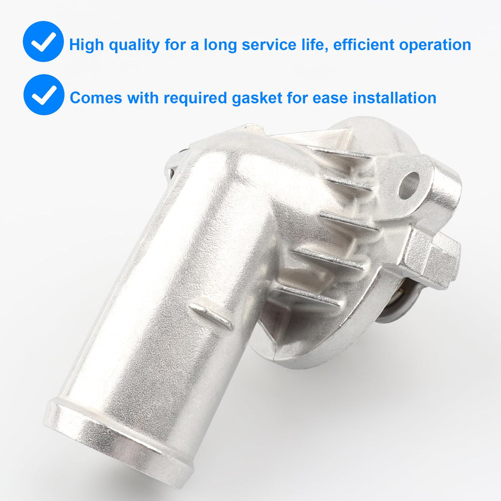 Allmotorparts thermostat housing close-up highlighting O-ring seal and gasket for easy installation