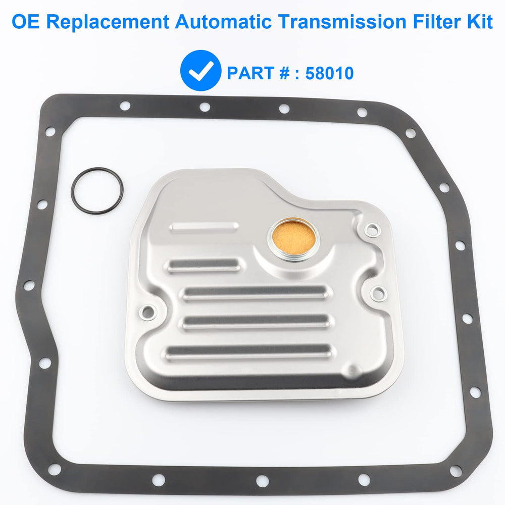 Allmotorparts transmission filter kit 58010 pan removal view shows easy access during replacement.