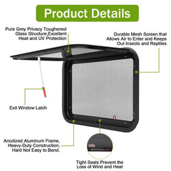 AlloTemlass RV Window interior view highlights the emergency lock for inside safety.