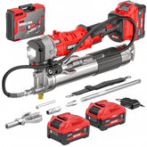 Alloyman 2in1 grease gun in pistol mode for rapid tractor lubrication.