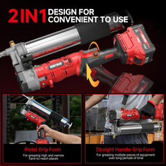 Alloyman 2in1 grease gun in straight mode reaching tight spaces.