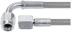 Allstar Performance brake hose with braided stainless exterior and PTFE lining, straight to 90° female ends for flexible brake lines