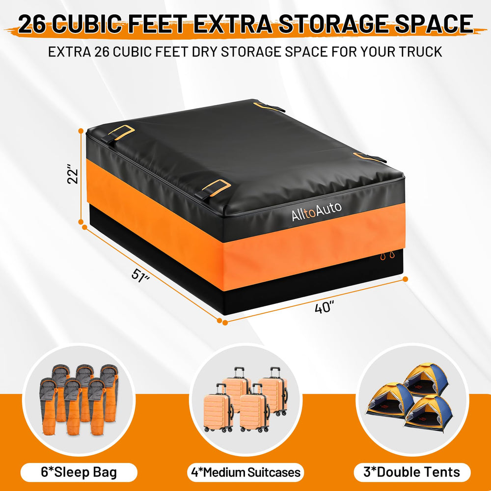 AlltoAuto 26cuft cargo bag mounted on a truck bed for quick organization