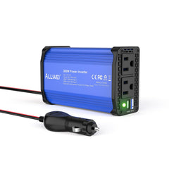 ALLWEI 300W inverter with dual 110V outlets powers laptops on the road