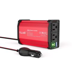 ALLWEI 300W inverter front view showing dual outlets for on the go power