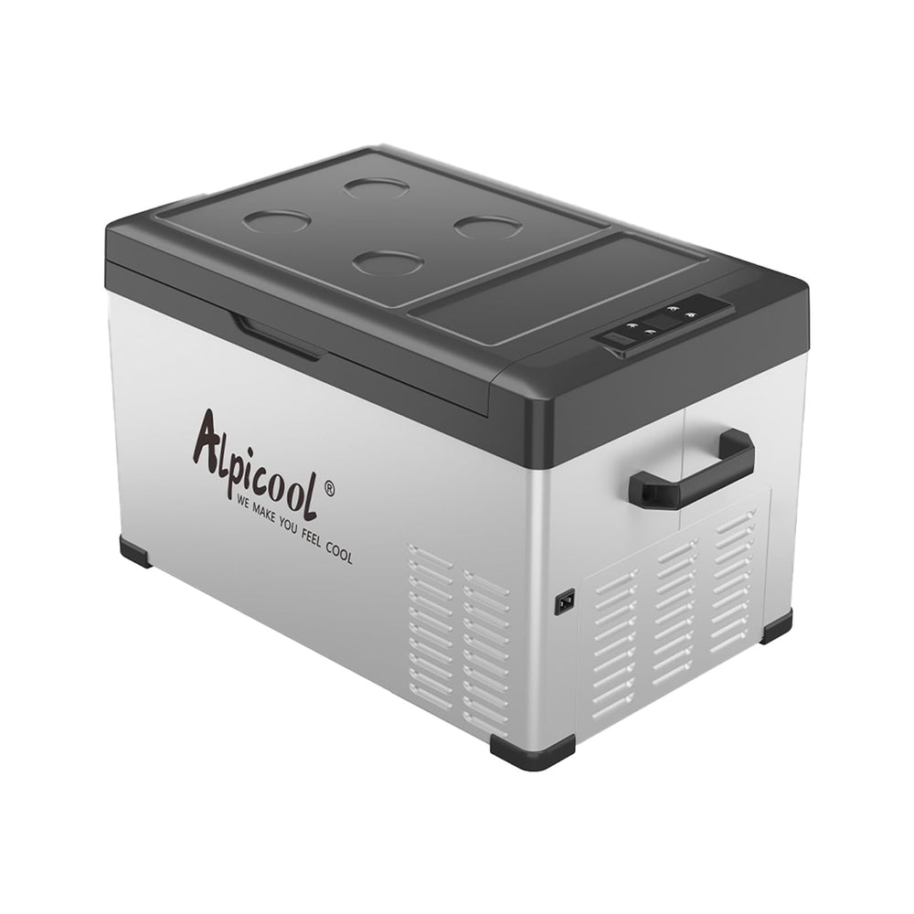 Alpicool C30 front view shows compact portable freezer ready for road trips.