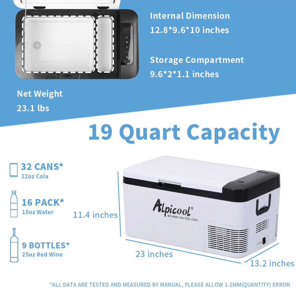 Alpicool K18 LCD display with USB charging for on-the-go devices