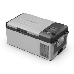 Alpicool Y15E front view showing compact 17 Qt car freezer for travel