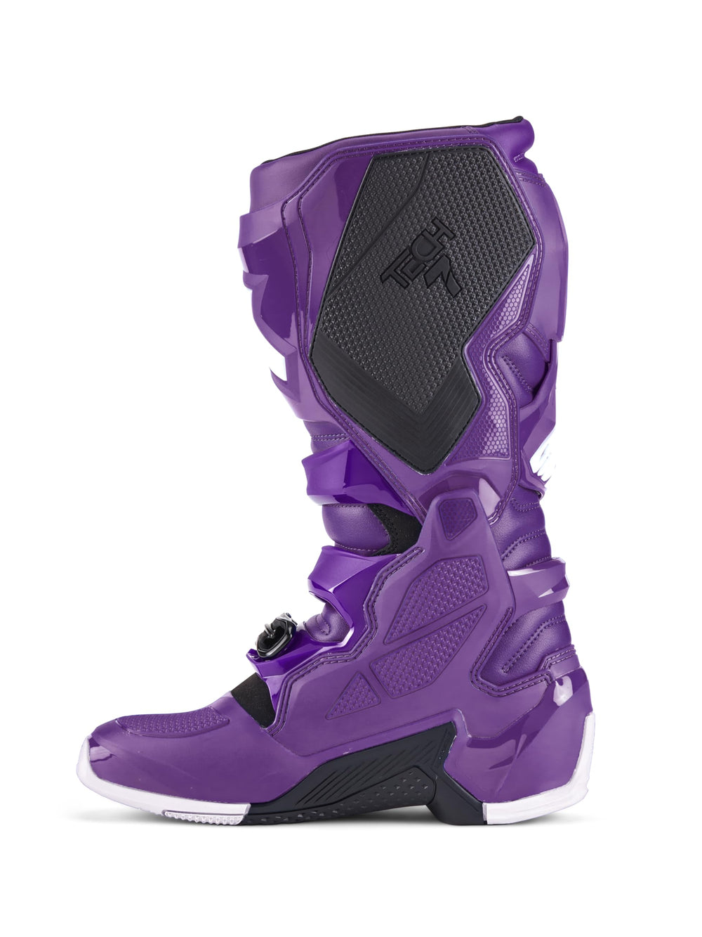Alpinestars Tech 7 boots highlighting toe, heel, and ankle protection with suede lining.