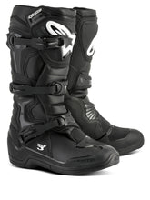 Alpinestars Tech 3 boot shin protection for front-leg defense on rough off-road trails.