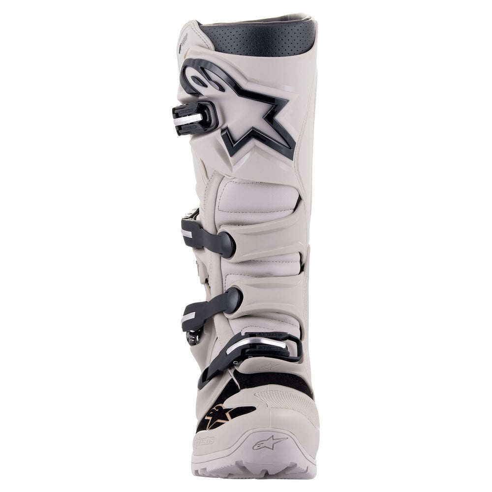 Alpinestars Tech 7 Enduro boot buckle closeup showing secure adjustable fit