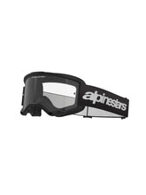Alpinestars Vision 3 goggle front view with clear lens for peak visibility on dusty trails.