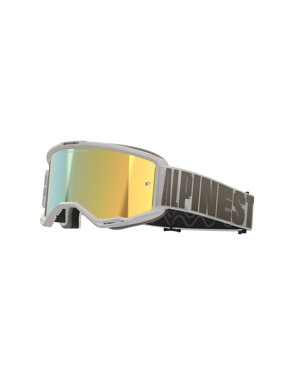 Alpinestars Vision 5 goggle with wind mirror gold lens for clear off-road visibility.