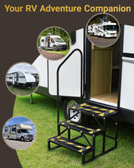 Altyostar RV steps triangular base adapts to uneven ground.