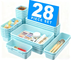 A-LuGei drawer organizer blue set keeps cosmetics neatly arranged and accessible.