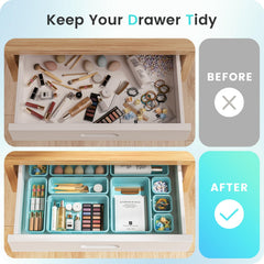 A-LuGei makeup drawer organizer keeps lipsticks and brushes easy to grab.