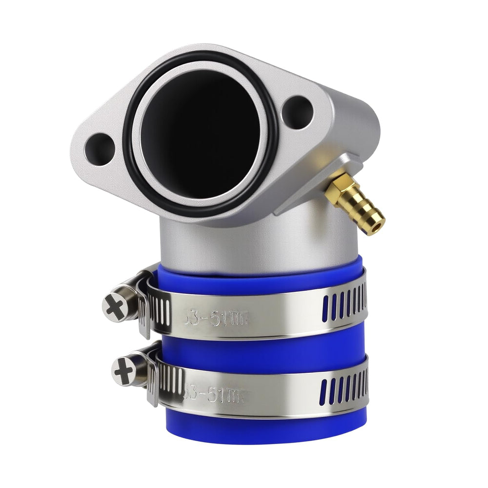 Amavoler intake manifold assembly on a GY6 engine for improved airflow.