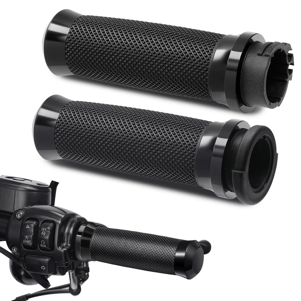 Amazicha 1inch handlebar grips left for Harley with durable CNC aluminum body.