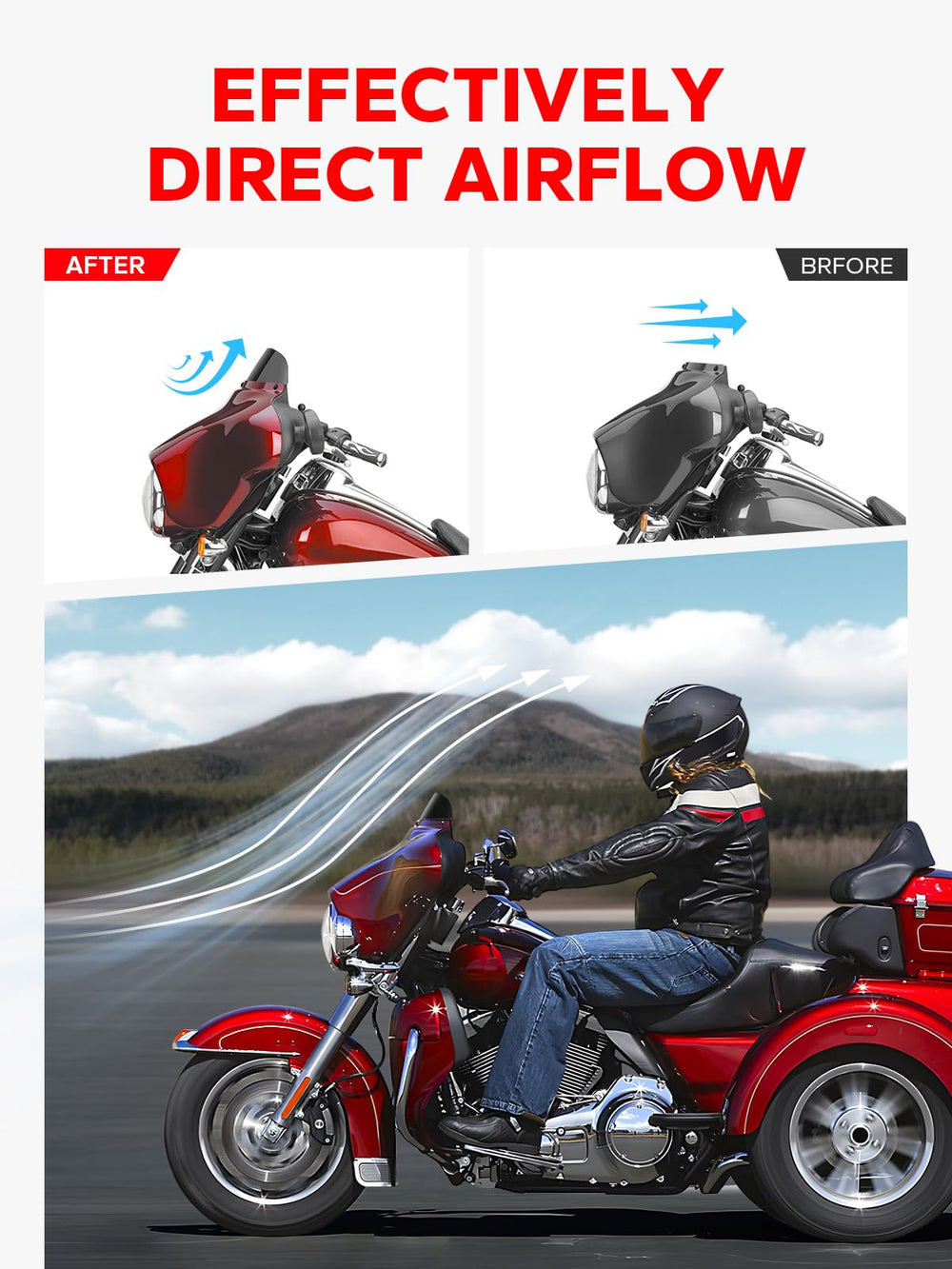 Amazicha black finish windshield subtly contrasts light for Harley 96-13.