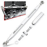 Amazicha chrome shift linkage on Harley Softail, front-angle view, supports smoother gear shifts.