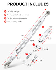 Ready-to-install Amazicha Chrome Shift Linkage installed with adjustable ends for quick setup.