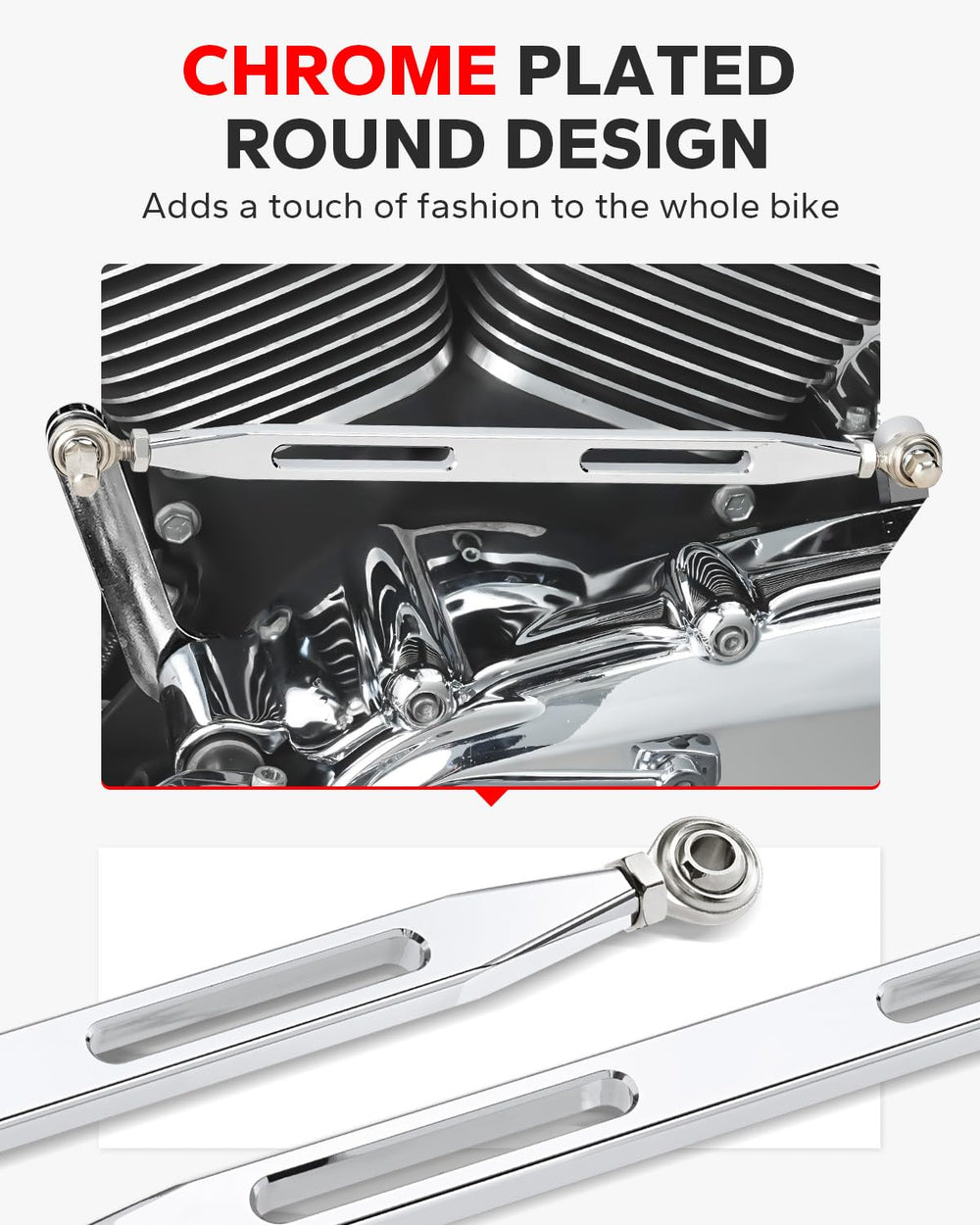 Close-up of stainless rod ends with Amazicha, ensuring durability for daily riding.