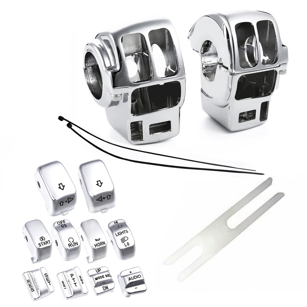 Amazicha chrome switch housing left cover for Harley, adds polished styling.