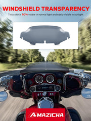 Amazicha Smoke Tint 6-inch windshield installed on Harley Street Glide enhances rider comfort