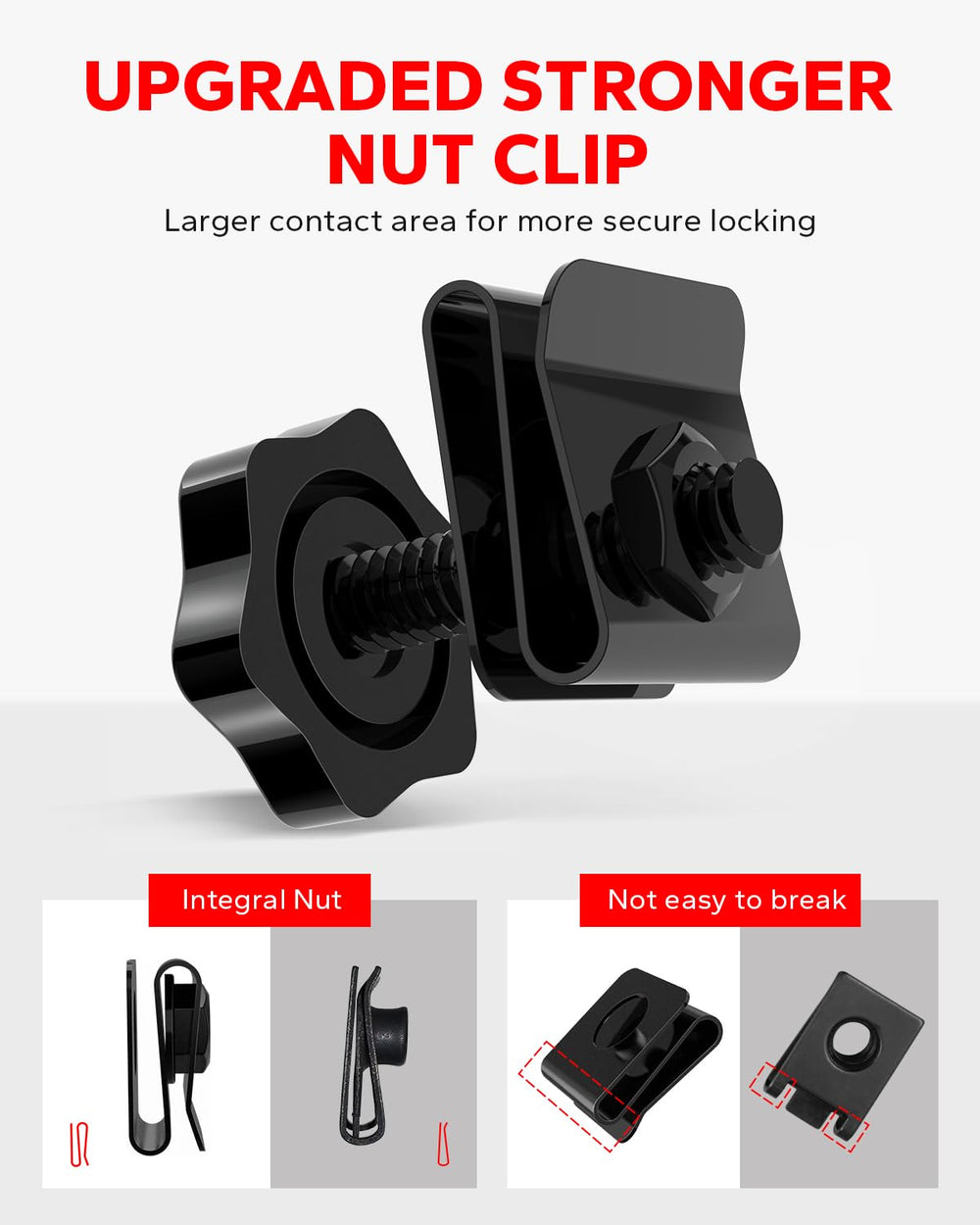 Amazicha S-nut clips provide stronger mounting to reduce cracking risk.