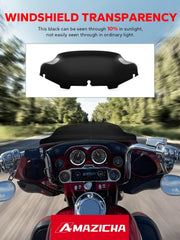 Amazicha upper fairing windshield black 6in blends with bike profile and stance.