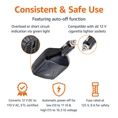 Amazon Basics 75W inverter in compact design fits small spaces in vehicles