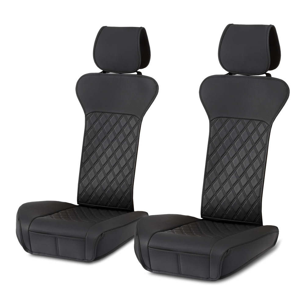 Amazon Basics front seat covers in breathable faux leather protecting seats from spills