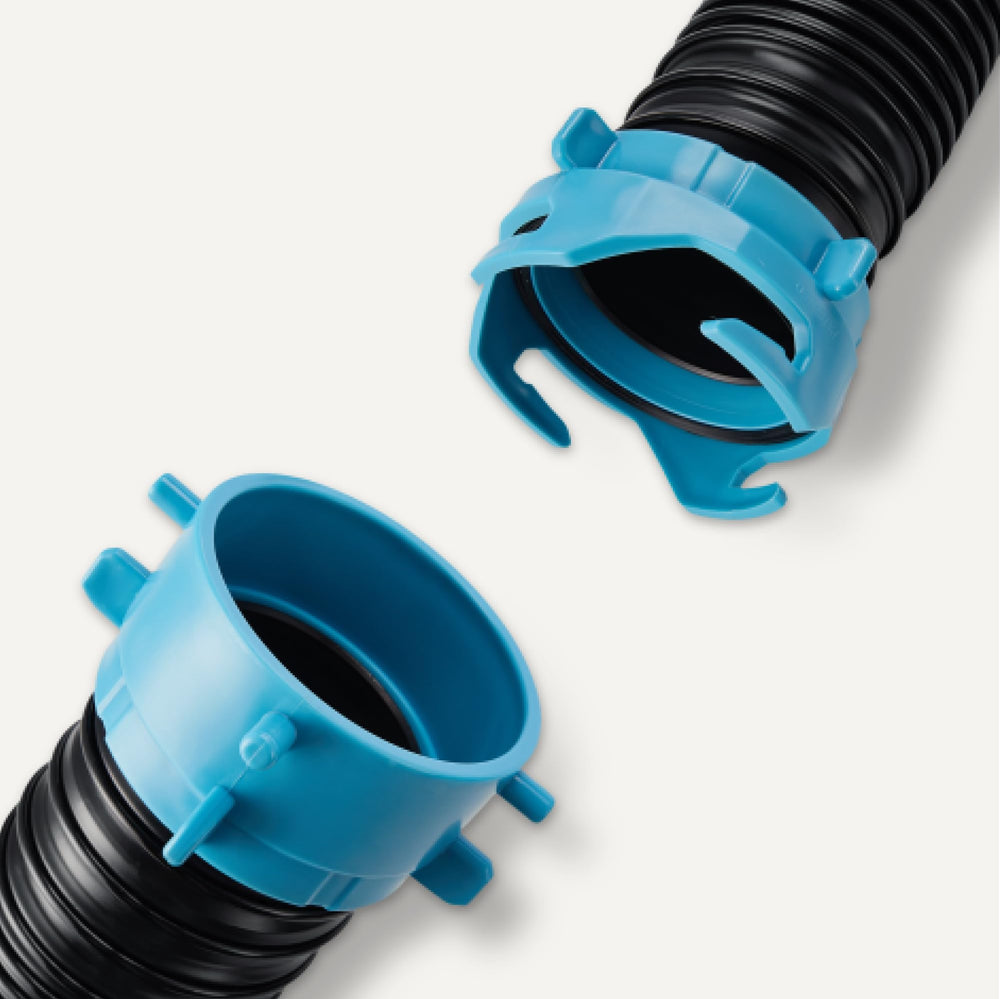 Amazon Basics RV sewer hose kit 90-degree adapter minimizes bending.