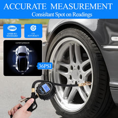 AmazStove gauge in-use with inflator showcases 360° chuck for flexible access.