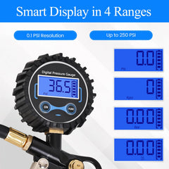 AmazStove gauge 360° rotating air chuck enables easy valve access.