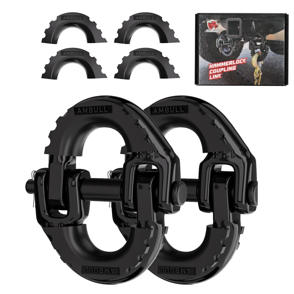AMBULL 2-pack safety chain connector links with robust construction for heavy towing tasks.