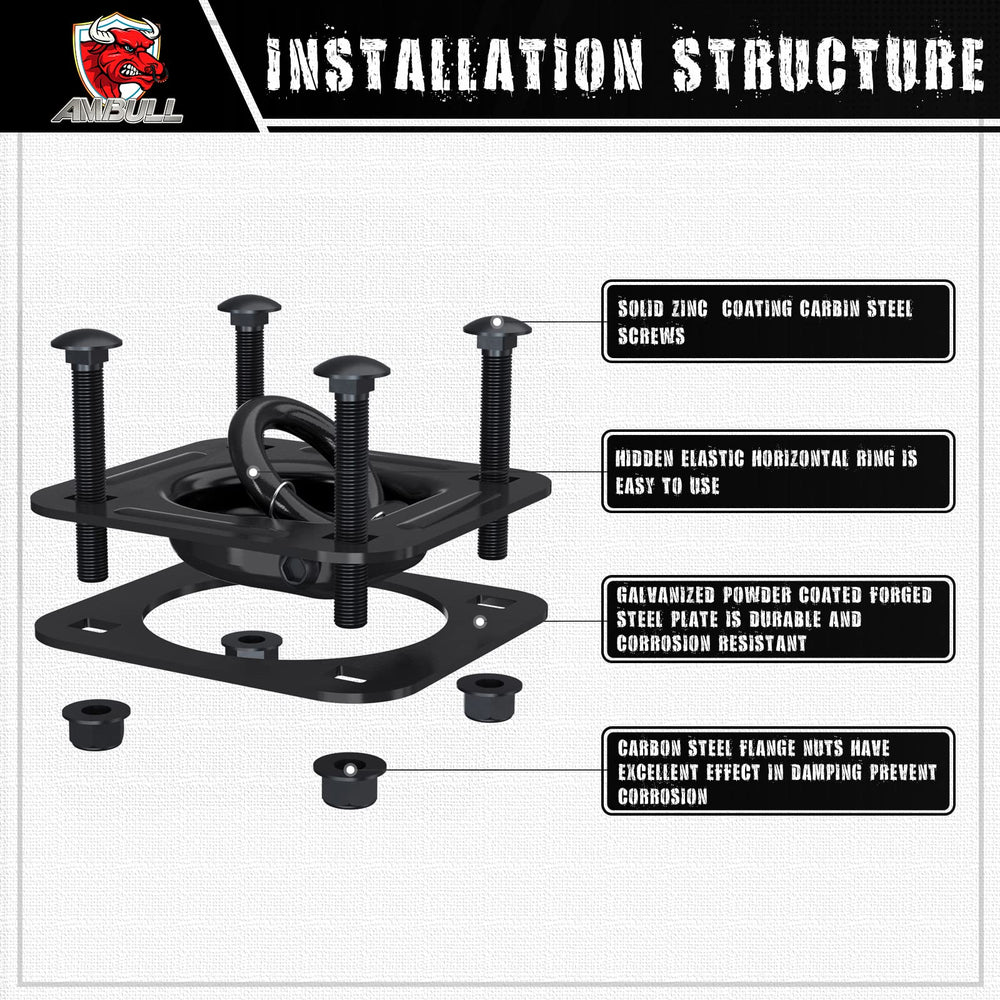 AMBULL D-ring anchors suitable for motorcycles, ATVs, and other gear.